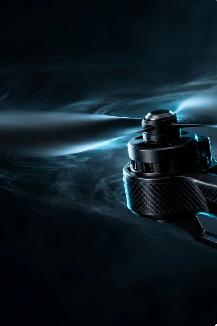 Close-up of a drone rotor against the light.